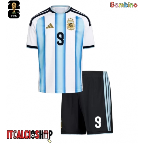 Argentina Julian Alvarez #9 Prima Maglia Bambino Mondiali 2026 Manica Corta (+ Pantaloni corti)